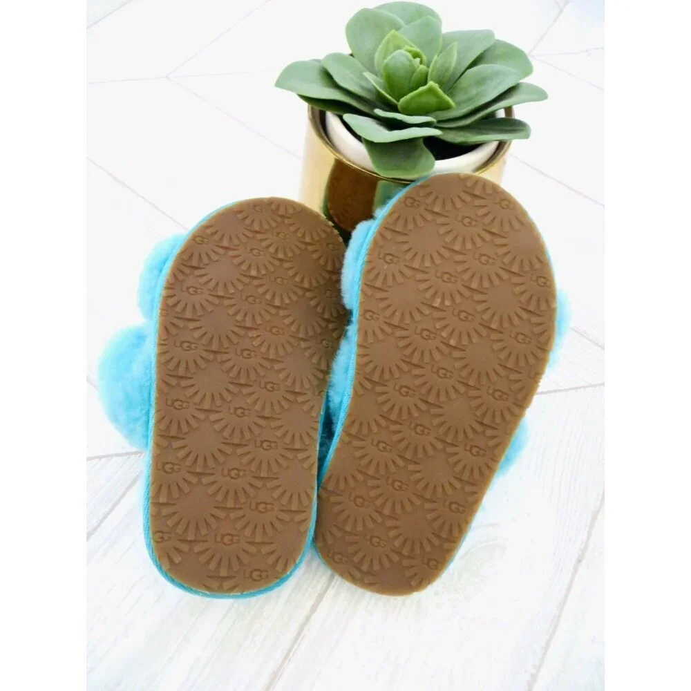 NEW! UGG Fluff Yeah Slide Sheepskin Slippers Water Blue Toddler SZ 8